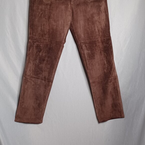 Margaret Godfrey Leather Pants Womens 14 Brown Straight Leg Lined Biker Rocker - Picture 5 of 11